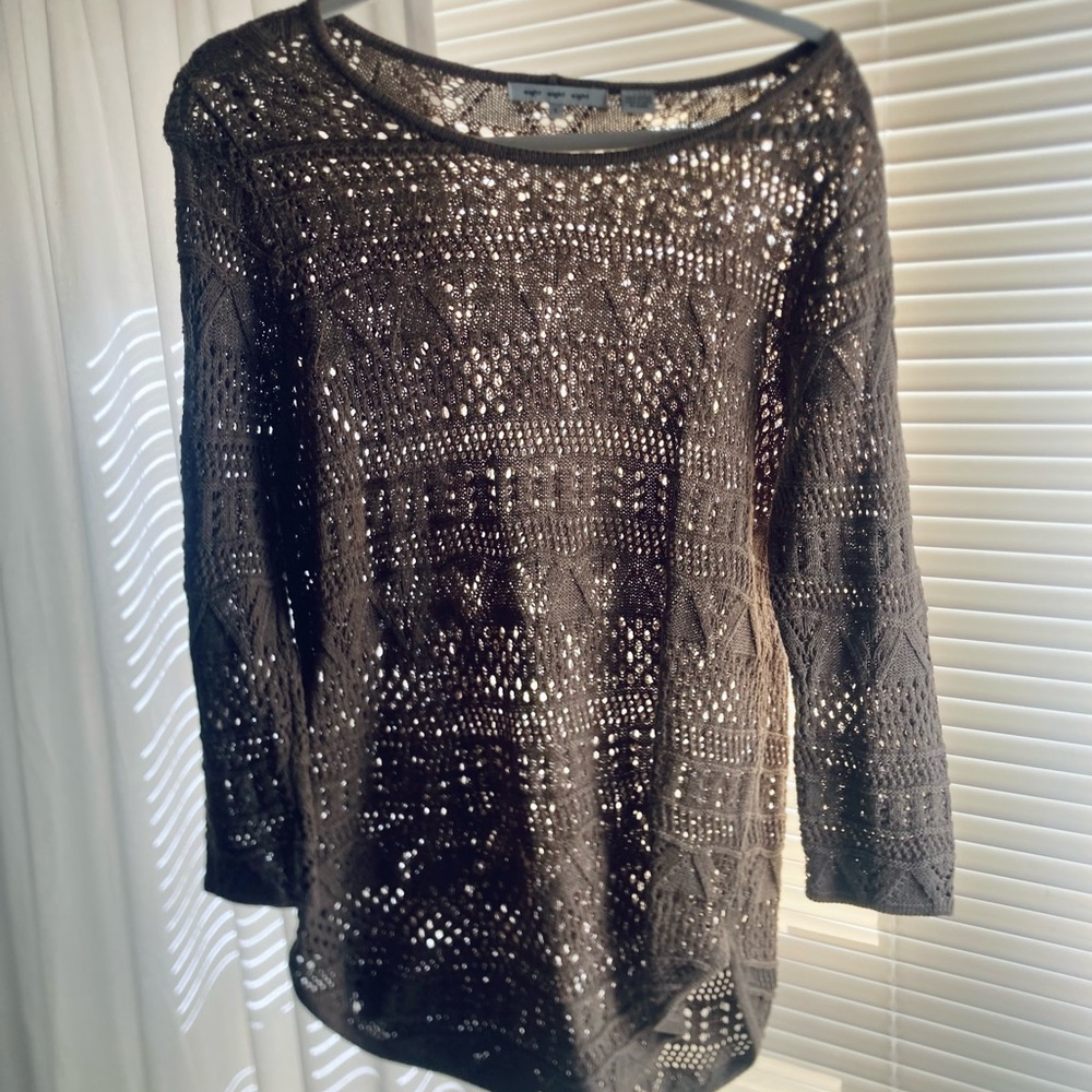 Elegant Brown Crotchet Sweater